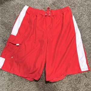 Red and White Swim Shorts